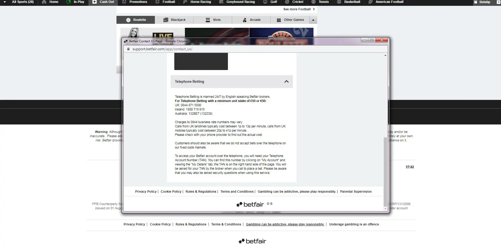 Betfair Casino Support