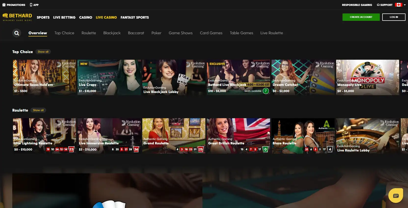 BetHard Casino Live Dealer Games