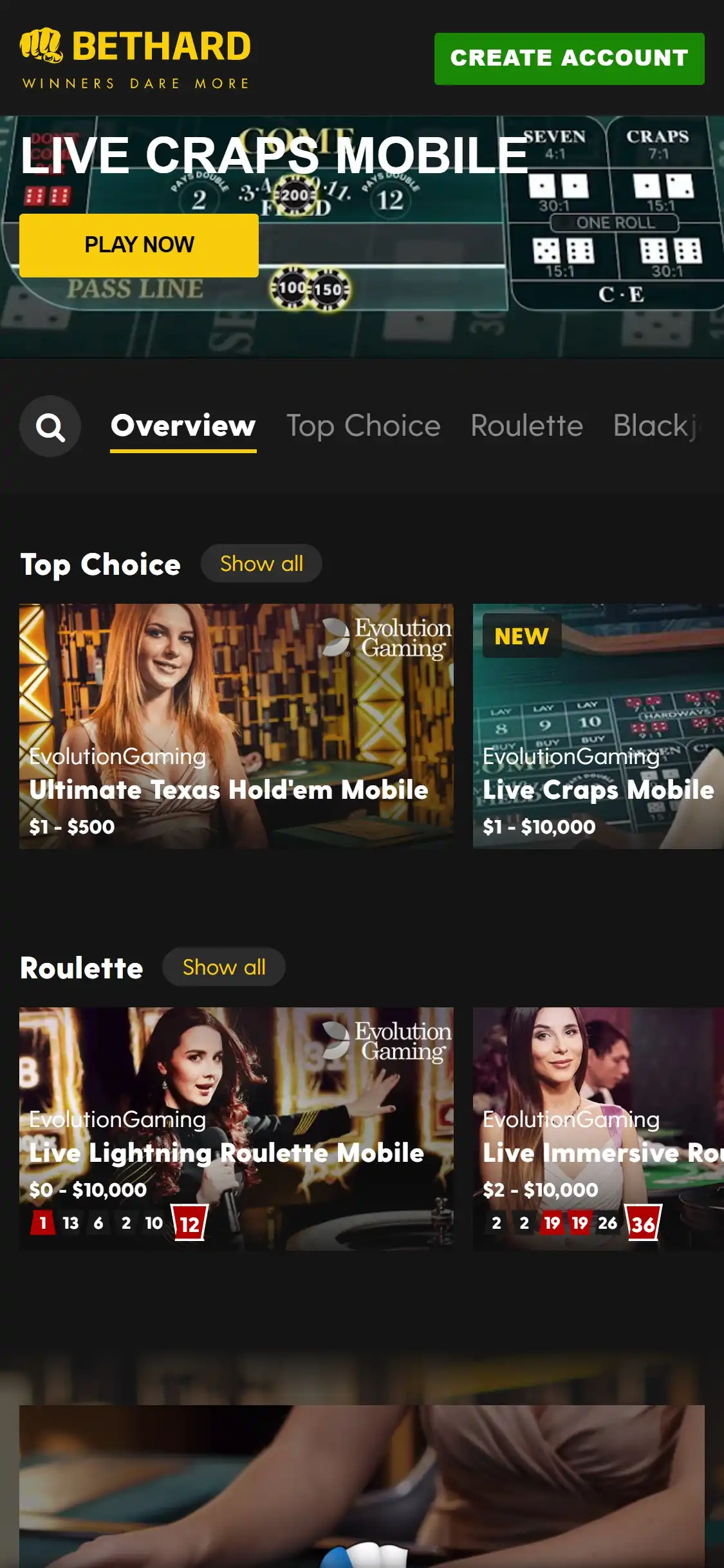 BetHard Casino Mobile Live Dealer Games Review