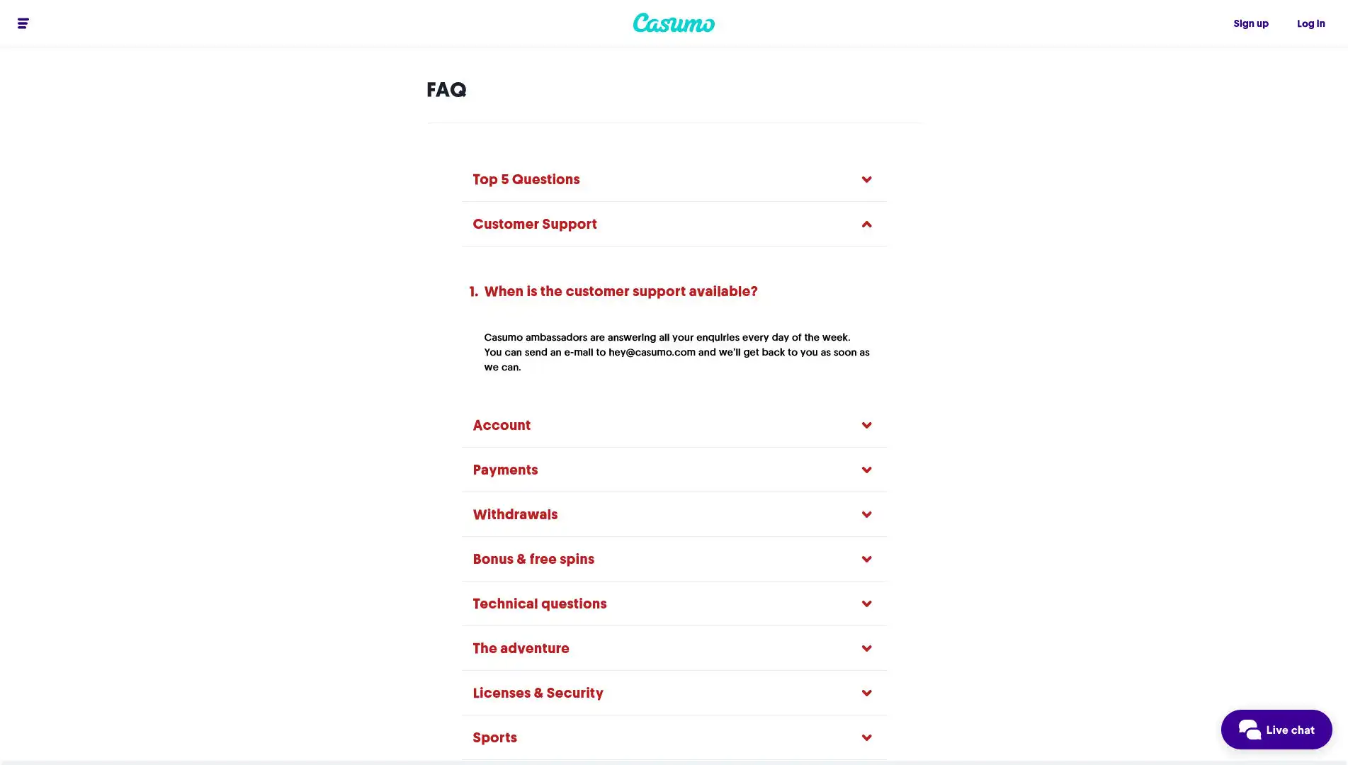 Casumo Casino Support