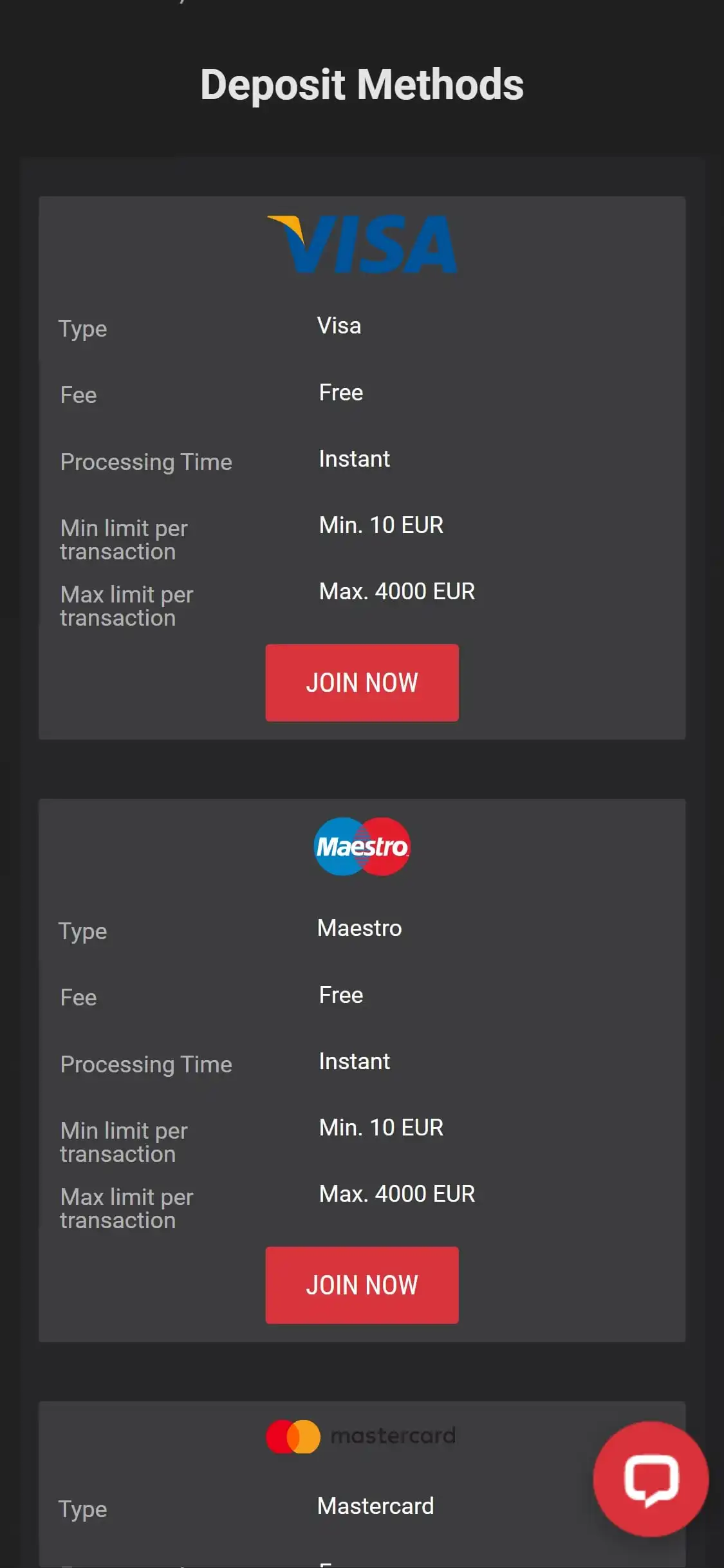 Cobra Casino Mobile Payment Methods Review