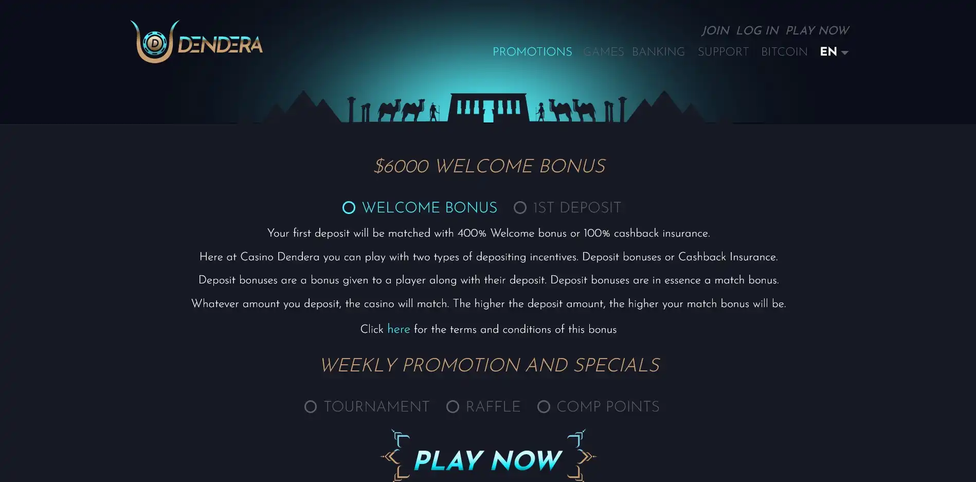 Dendera Casino No Deposit Bonus