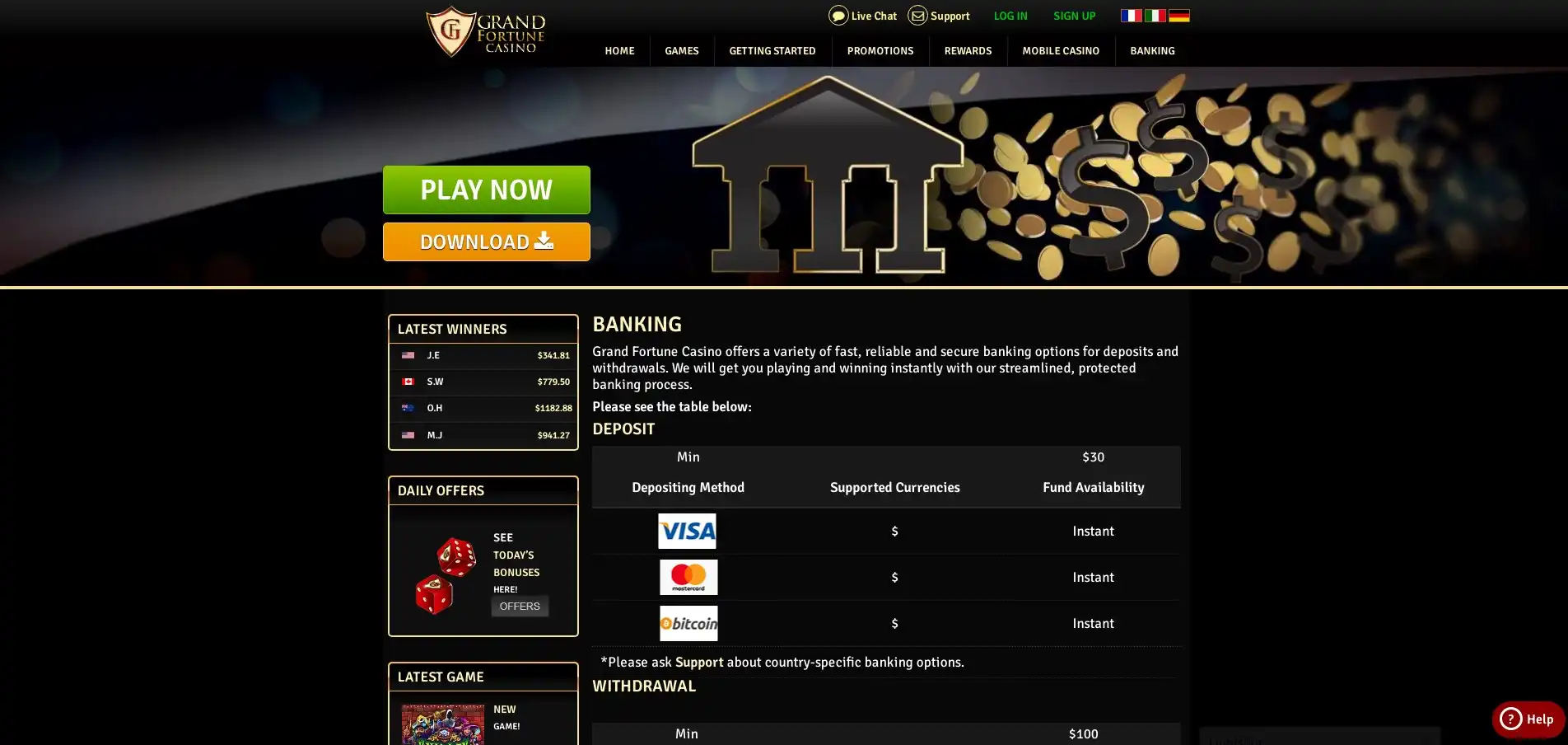 Grand Fortune Casino Payment Methods