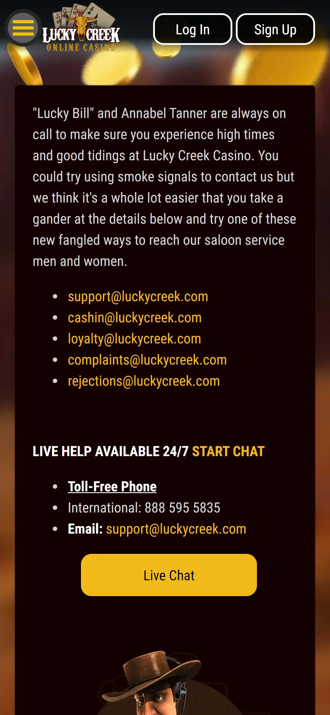 Lucky Creek Casino Mobile Support Review