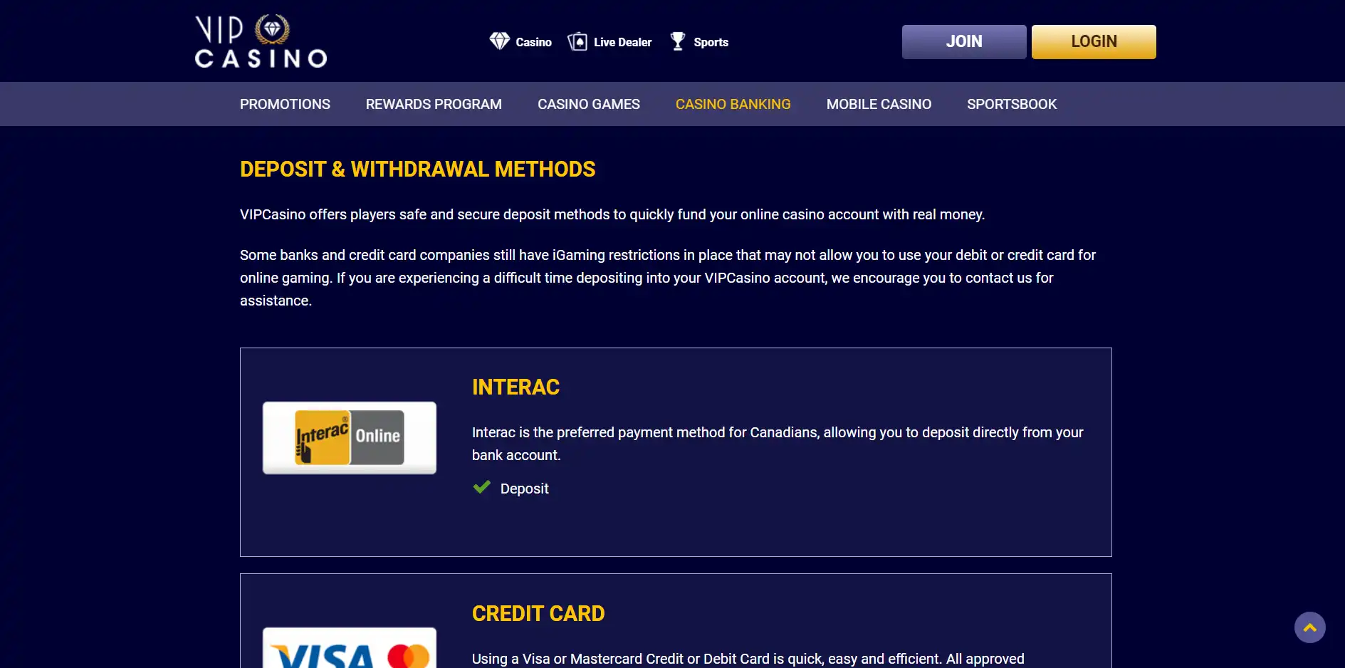 Vip Casino Canada Payment Methods