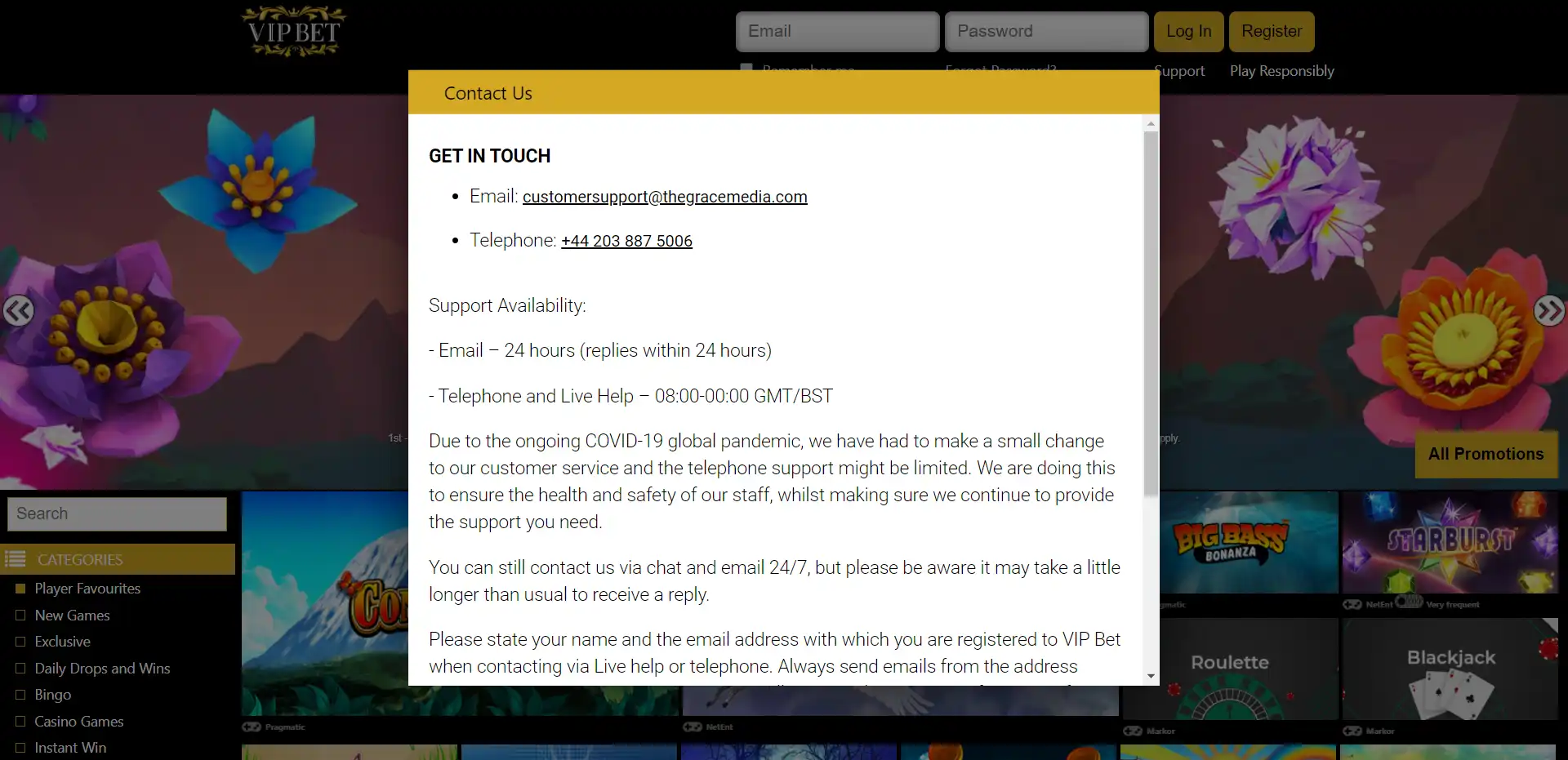 Vip Casino Canada Support